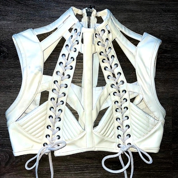 Dolls Kill Club Exx Harness Cream Bra Top - Picture 7 of 16